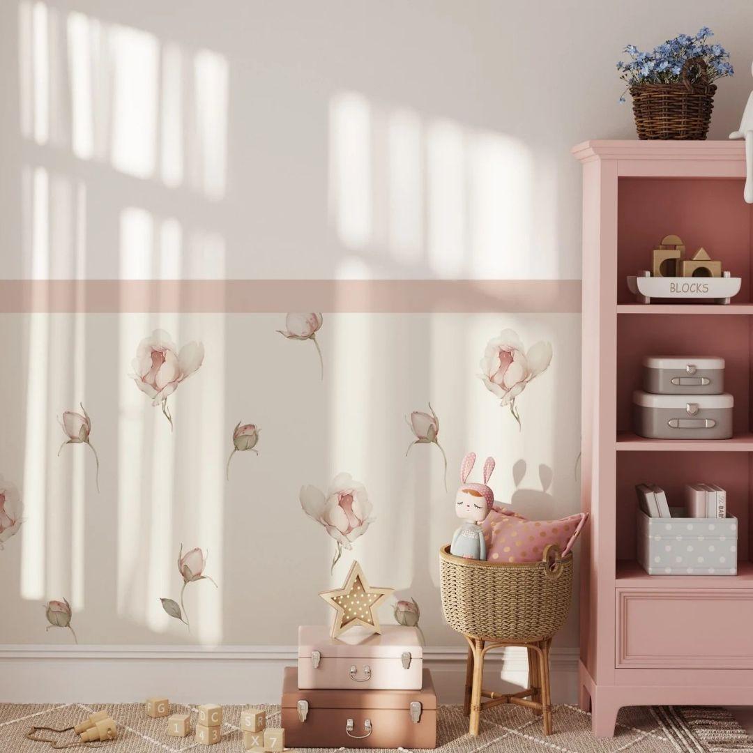 Soft Petal Drift — Half Wall Decal (Home Decor Decals) — removable wall decal by Tiny Tale Prints.